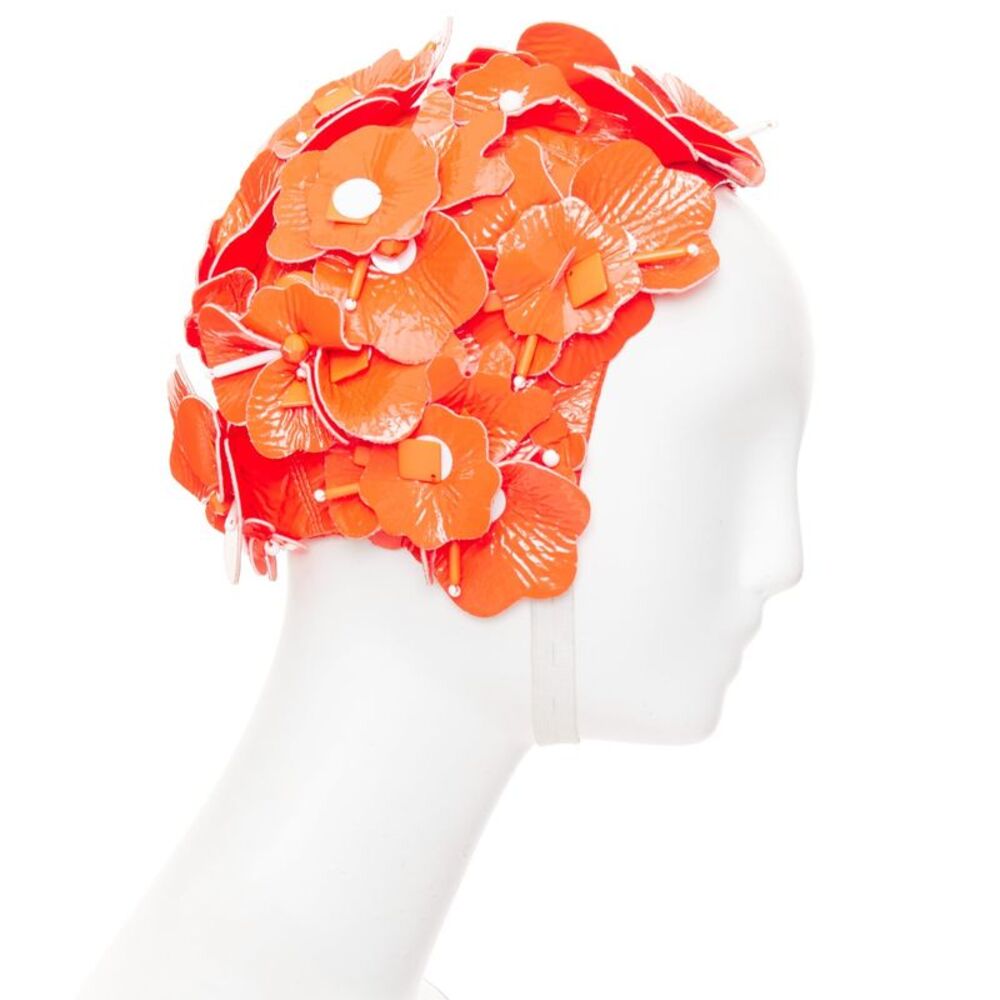 Miu Miu orange patent leather petals beaded swim cap hat - Picture 3 of 9